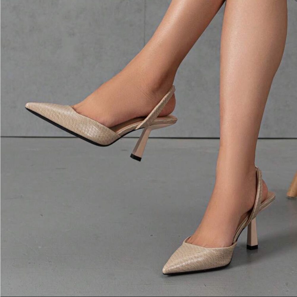Nude snake skin print pointed toe faux leather stiletto pump heels - Picture 5 of 5